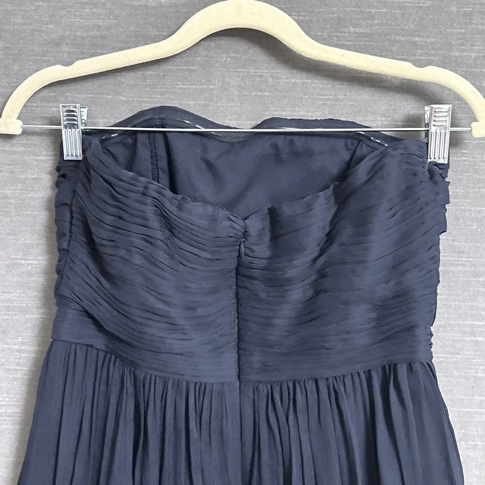 J Crew Dress 4 Navy Blue Silk Strapless Pleated Ruched Cocktail Bridesmaid Party